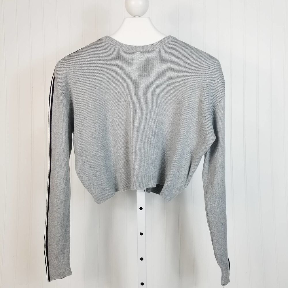 Brandy Melville‎ Gray Cropped Sweater Blue White Racing Stripe